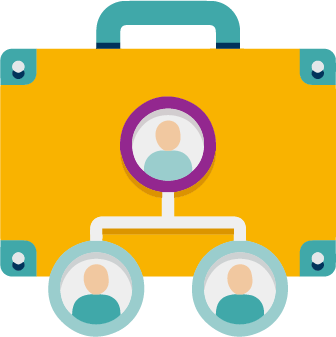 Pictogramme d'une valise avec un schéma d'organisation hiérarchique